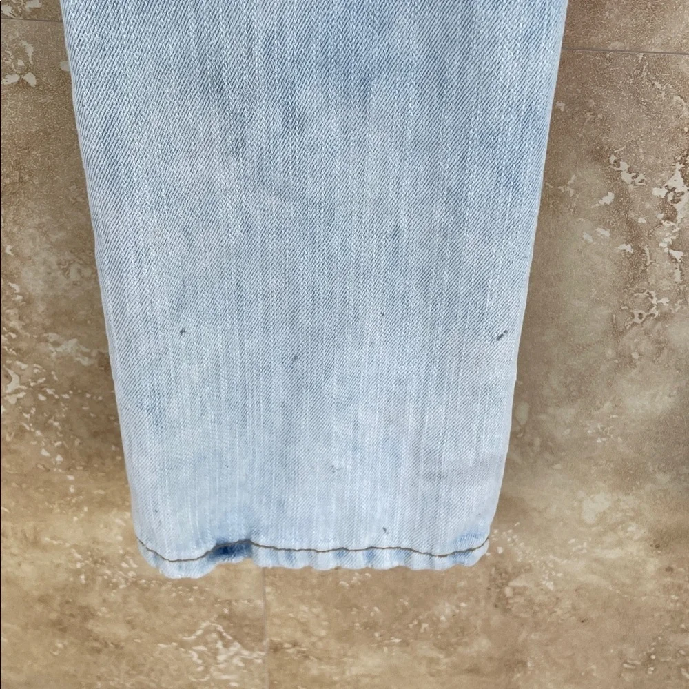 Watson Jeans Size 36 Skull Patch Distressed Punk Slogan Light Blue Graphic Denim